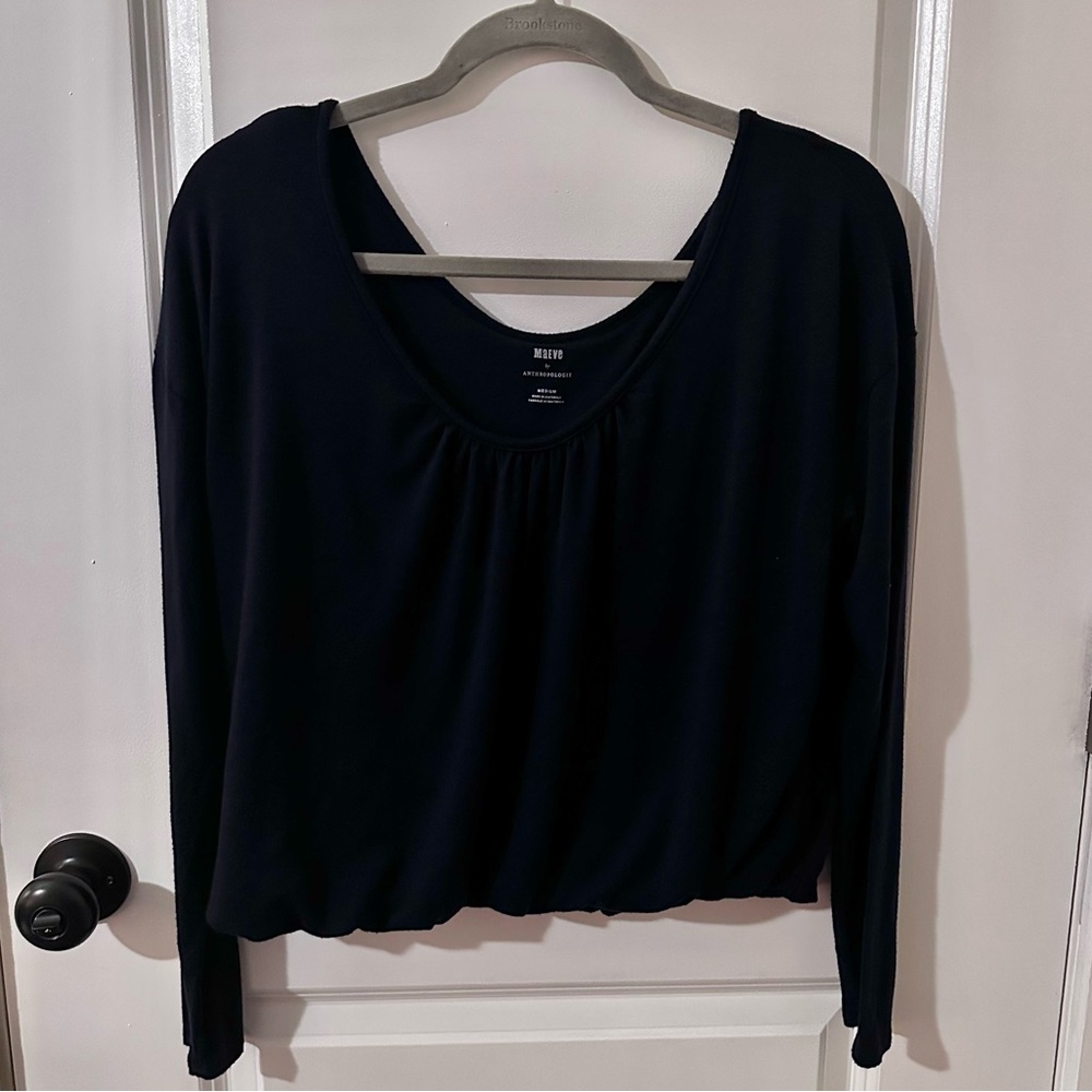 Anthropologie Maeve Long-Sleeve Bubble Top in Navy Blue
